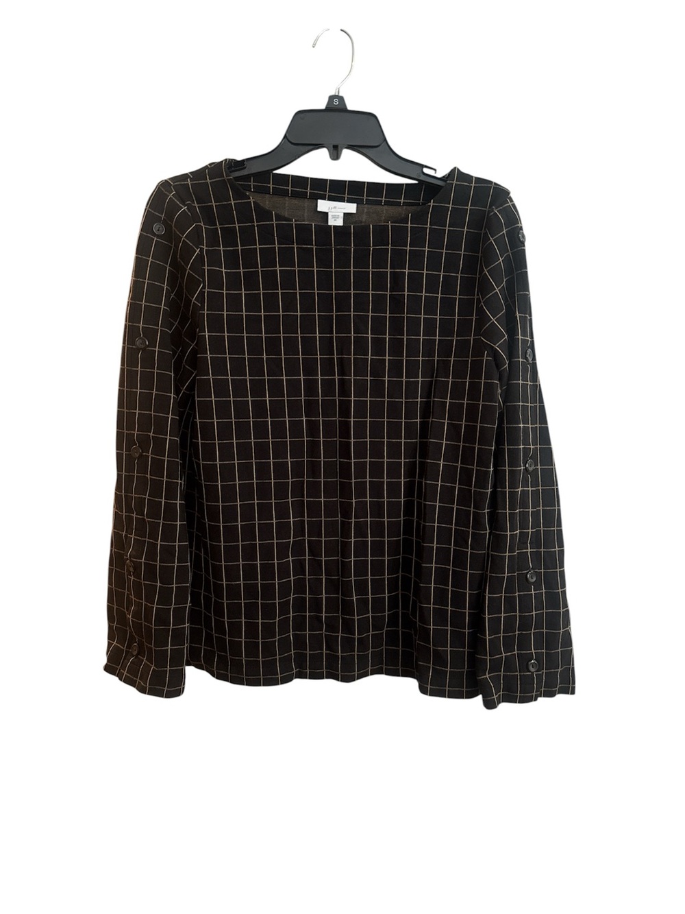 J. Jill Women’s Black Windowpane Grid Top size Medium